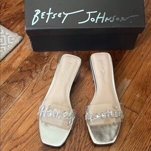 Betsey Johnson Silver Slide Sandals with Transparent Strap
